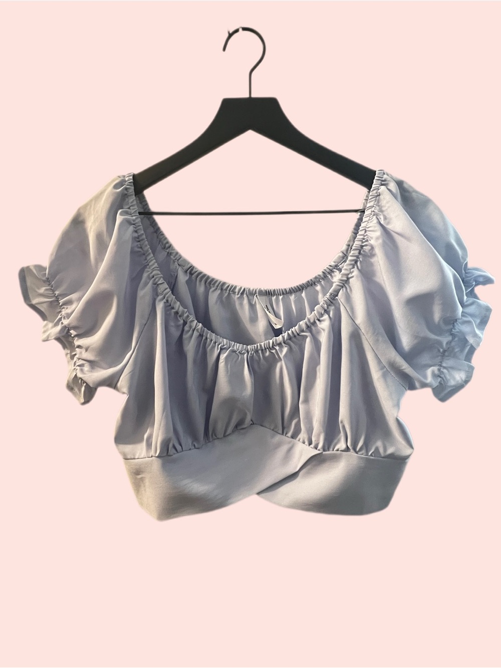 Women's Pastel Blue Puff-Sleeve Cropped Top